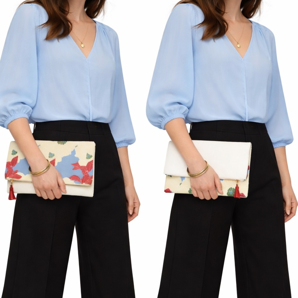 NEW Anthropologie Rachel Pally Bloom Floral Folding Clutch Bag Tassel Reversible